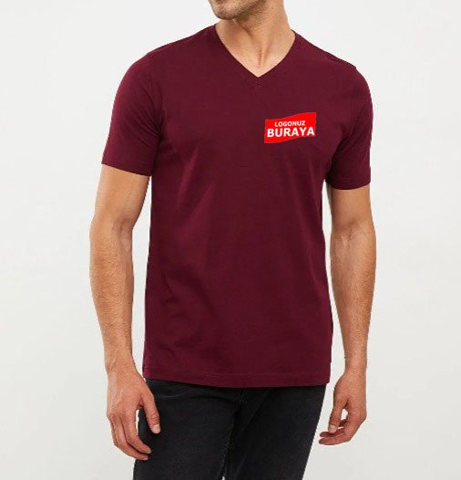 V Yaka Penye T-Shirt - Bordo