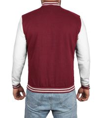 Bordo Beyaz Nakışlı ve Baskılı Kolej Montu, Varsity, Bomber Ceket PL26