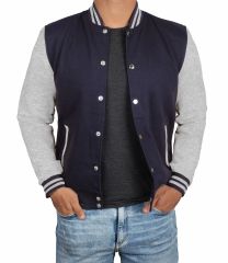 Lacivert Gri Nakışlı ve Baskılı Kolej Montu, Varsity, Bomber Ceket PL27