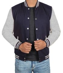 Lacivert Gri Nakışlı ve Baskılı Kolej Montu, Varsity, Bomber Ceket PL27