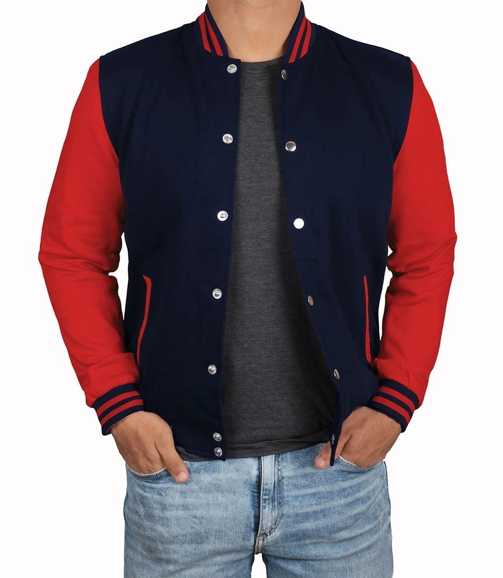 Lacivert Kırmızı Nakışlı ve Baskılı Kolej Montu, Varsity, Bomber Ceket PL28