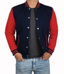Lacivert Kırmızı Nakışlı ve Baskılı Kolej Montu, Varsity, Bomber Ceket PL28
