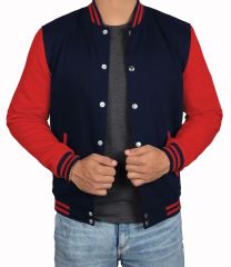Lacivert Kırmızı Nakışlı ve Baskılı Kolej Montu, Varsity, Bomber Ceket PL28