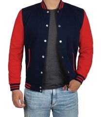 Lacivert Kırmızı Nakışlı ve Baskılı Kolej Montu, Varsity, Bomber Ceket PL28
