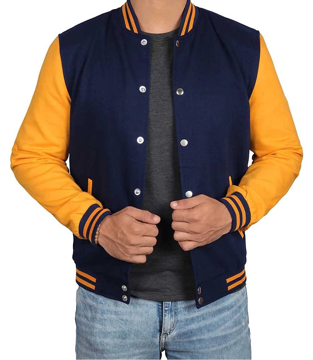 Sarı Lacivert Nakışlı ve Baskılı Kolej Montu, Varsity, Bomber Ceket PL29