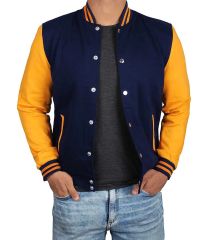 Sarı Lacivert Nakışlı ve Baskılı Kolej Montu, Varsity, Bomber Ceket PL29