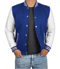 Mavi Beyaz Nakışlı ve Baskılı Kolej Montu, Varsity, Bomber Ceket PL30