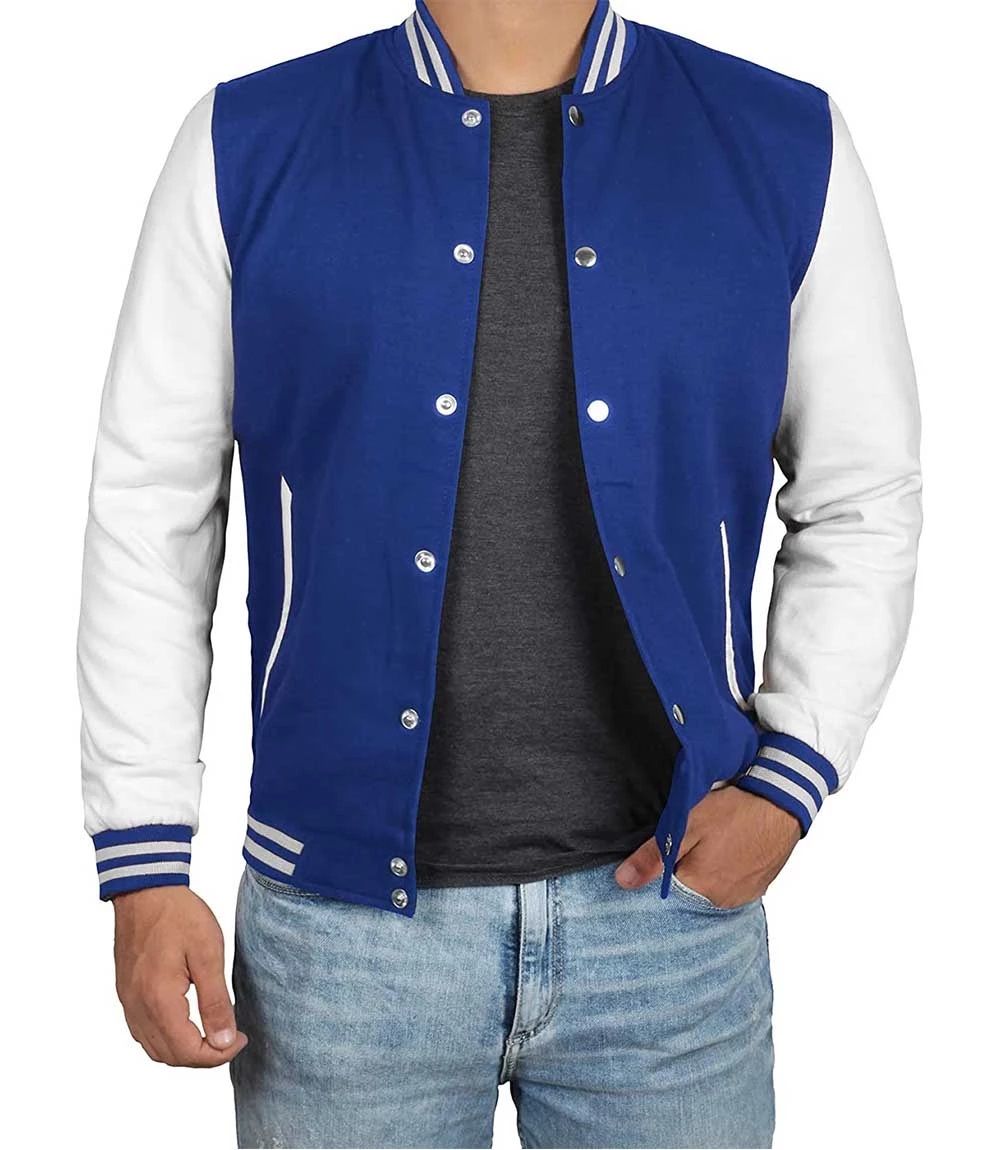 Mavi Beyaz Nakışlı ve Baskılı Kolej Montu, Varsity, Bomber Ceket PL30