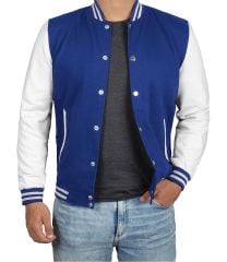 Mavi Beyaz Nakışlı ve Baskılı Kolej Montu, Varsity, Bomber Ceket PL30