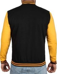 Siyah Sarı Nakışlı ve Baskılı Kolej Montu, Varsity, Bomber Ceket PL31