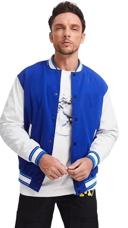 Saks Mavi Beyaz Nakışlı ve Baskılı Kolej Montu, Varsity, Bomber Ceket PL32