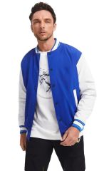 Saks Mavi Beyaz Nakışlı ve Baskılı Kolej Montu, Varsity, Bomber Ceket PL32
