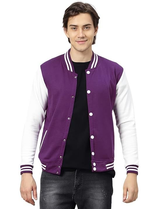 Mor Beyaz Nakışlı ve Baskılı Kolej Montu, Varsity, Bomber Ceket PL34