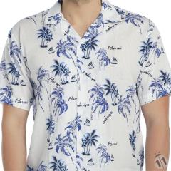 Hawai Desenli Erkek Gömlek - Palmiye Desenli Mavi