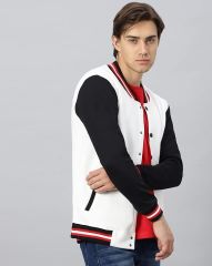 Beyaz Siyah Nakışlı ve Baskılı Kolej Montu, Varsity, Bomber Ceket PL36