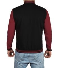 Siyah Bordo Nakışlı ve Baskılı Kolej Montu, Varsity, Bomber Ceket PL33