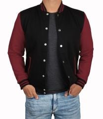 Siyah Bordo Nakışlı ve Baskılı Kolej Montu, Varsity, Bomber Ceket PL33