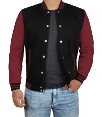 Siyah Bordo Nakışlı ve Baskılı Kolej Montu, Varsity, Bomber Ceket PL33