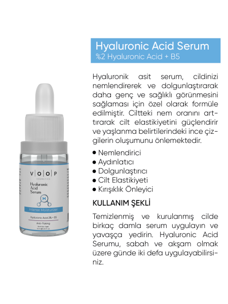 VOOP Hyaluronik Asit Serum - 10 ml Derinlemesine Yoğun Nemlendirici Yüz Bakımı%2 Hyaluronic Acid B5