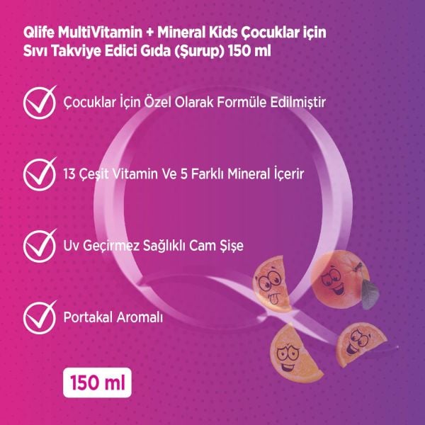 Qlife Multivitamin + Mineral Kids Şurup 150 cc
