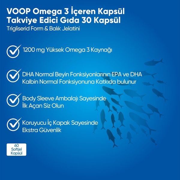 VOOP Omega 3 1200 mg 60 Kapsül + Voop Beta Glukan 1,3/1,6 Kara Mürver, Vitamin C, Çinko  30 Kapsül