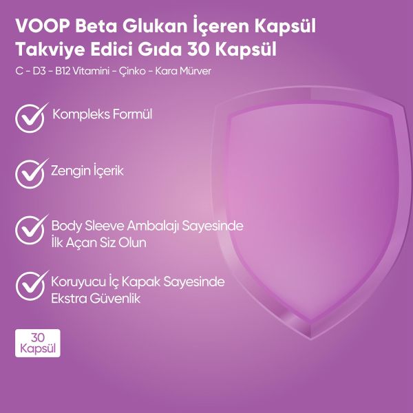 VOOP Omega 3 1200 mg 60 Kapsül + Voop Beta Glukan 1,3/1,6 Kara Mürver, Vitamin C, Çinko  30 Kapsül