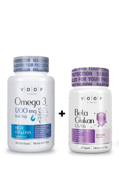 VOOP Omega 3 1200 mg 60 Kapsül + Voop Beta Glukan 1,3/1,6 Kara Mürver, Vitamin C, Çinko  30 Kapsül