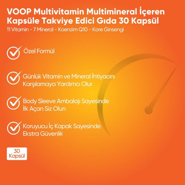 VOOP Multivitamin Multimineral Portakal Aromalı Şurup 150 ml + Voop Multivitamin Mineral 30 Kapsül