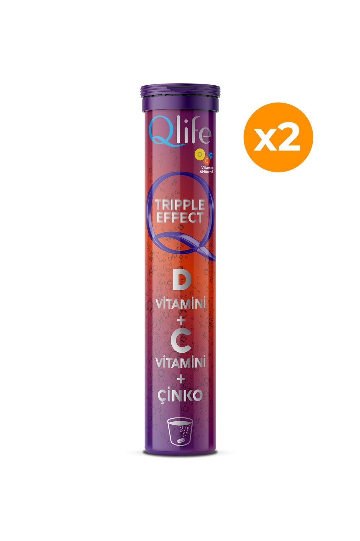 Qlife Tripple Effect D Vitamini + C Vitamini + Çinko 20 Efervesan 2 Adet