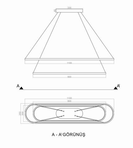Sarkıt Led Avize Double Oval PLA30064 Led Avize