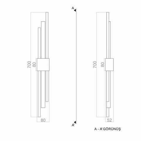 Led Aplik Simetri PLA74145 Duvar Aplik Siyah RAL9005 - 6500K - Beyaz
