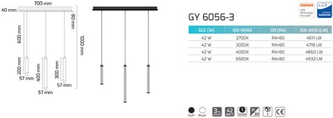 Goya Gy 6056-3 42 Watt Sarkıt Armatür