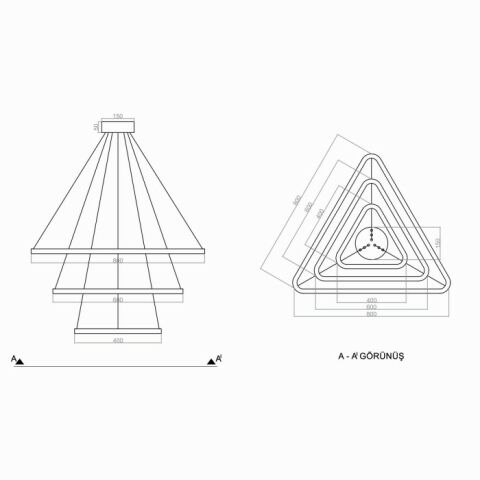 Sarkıt Led Avize Trigon 3'lü PL30047 Beyaz RAL9003 - 3000K - Gün Işığı
