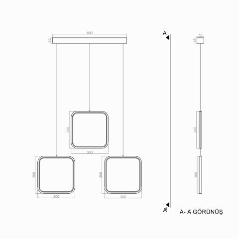 Sarkıt Led Avize Square Three Pro PLA30601 Led Avize Bakırsı RAL8880 - 3000K - Gün Işığı