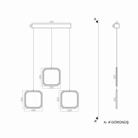 Sarkıt Led Avize Square Three Pro PLA30601A Led Avize