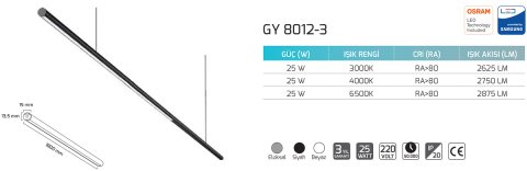 Goya Gy 8012-3 25 Watt Sarkıt Linear Armatür