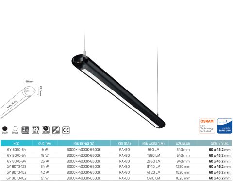 Goya Gy 8070-34 9 Watt Sarkıt Linear Armatür