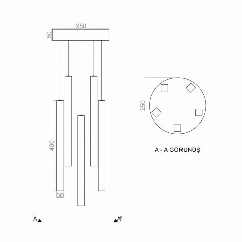 Sarkıt Led Avize Square Rod PLA32173Y Led Avize