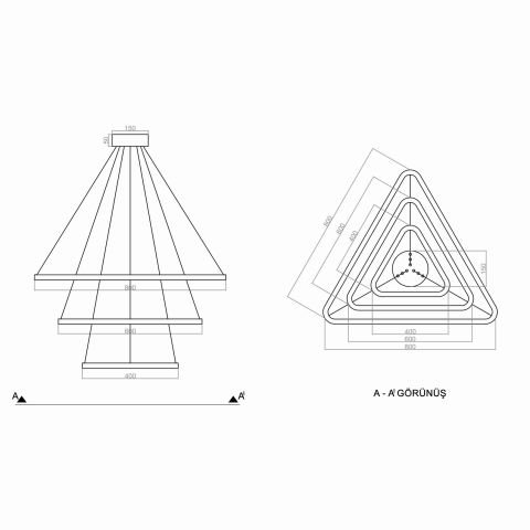 Sarkıt Led Avize Trigon 3'lü Pro PL30047 Led Avize