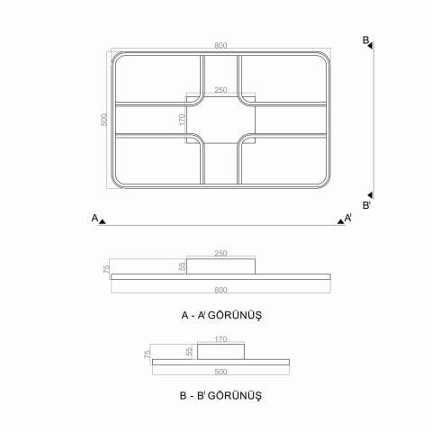 Plafonyer Led Avize PLA30065 Oval Köşe Plafonyer