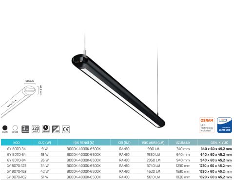 Goya Gy 8071-34 15 Watt Sarkıt Linear Armatür