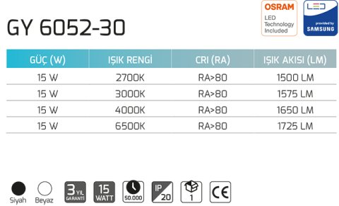 Goya Gy 6052-30 15 Watt Sarkıt Armatür