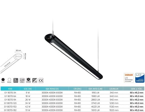 Goya Gy 8070-182 51 Watt Sarkıt Linear Armatür