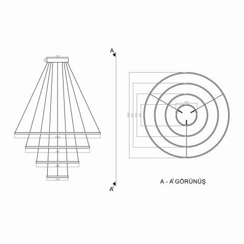 Sarkıt Led Avize 4lü Halka Pro PLA30104 Led Avize Beyaz RAL9003 - 3000K - Gün Işığı
