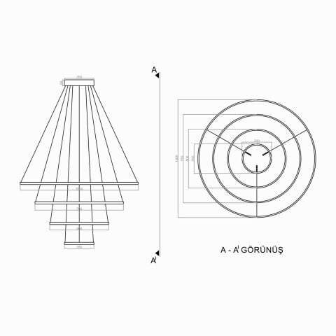 Sarkıt Led Avize 4lü Halka Pro PLA30104 Led Avize