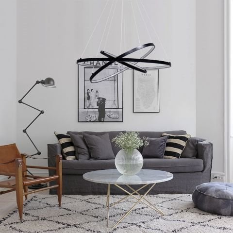 Sarkıt Led Avize 3lü Halka PLA30030 Led Avize Antrasit RAL7016 - 4000K - Ilık Beyaz