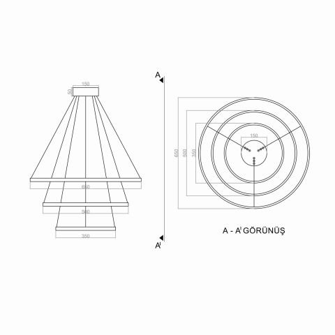 Sarkıt Led Avize 3lü Halka PLA30030 Led Avize Antrasit RAL7016 - 4000K - Ilık Beyaz