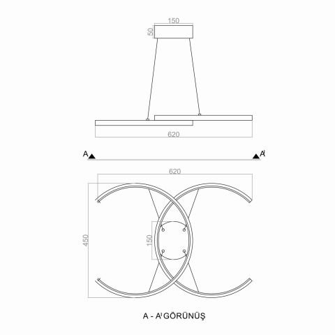 Sarkıt Led Avize Double Bondo Pro PLA30076S Led Avize Antrasit RAL7016 - 4000K - Ilık Beyaz