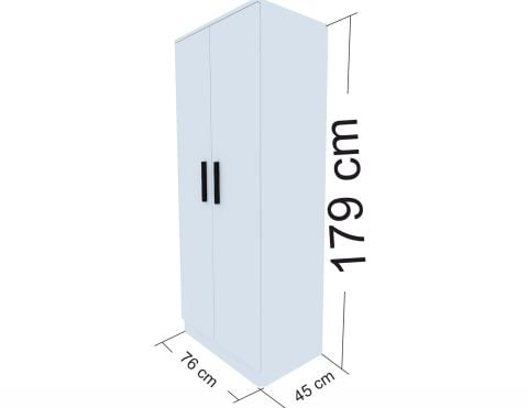 Kıyafet Dolabı 2 Kapaklı Geniş Beyaz 76*179*45cm