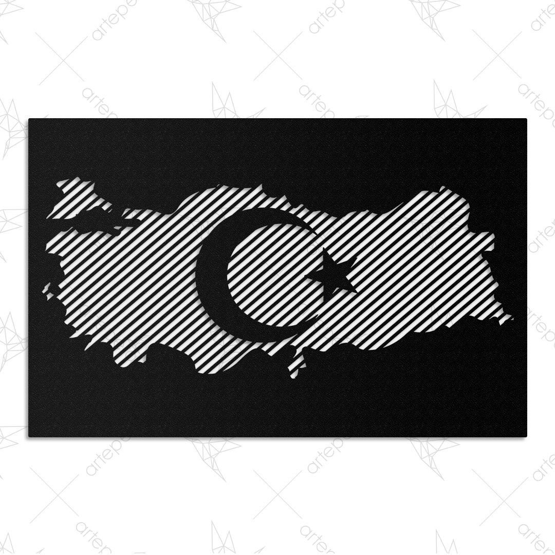 Türkiye Haritası ve Bayrak Metal Tablo Siyah60*100